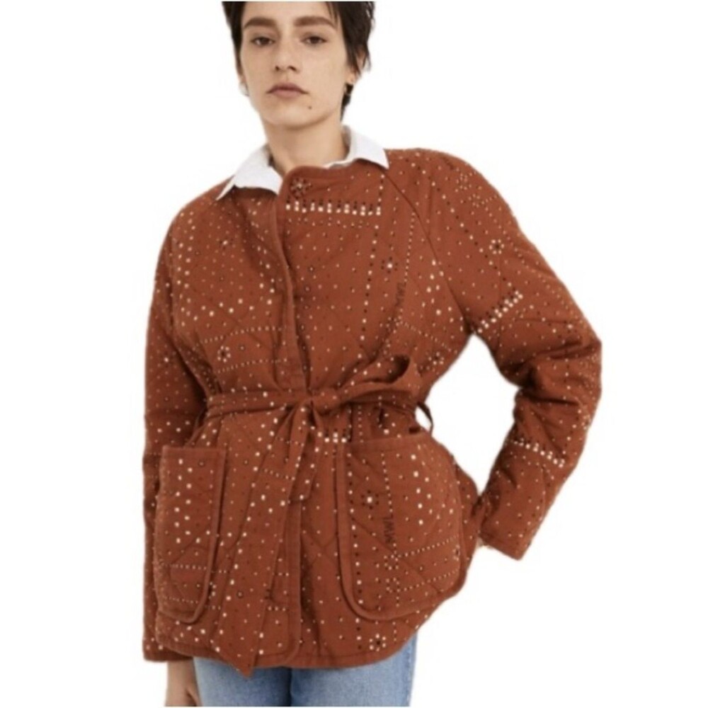 Madewell Quilted Bandana Chore Jacket Womens Size XS Belted Snap Front Barn Coat